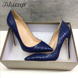 Navy Blue Croc-Effect Women Pointed Toe High Heel Shoes Elegant Ladies Fashion Stiletto Pumps Plus Size