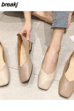Spring Flats Shoes Women Wooden Low Heel Ballet Square Toe Shallow Brand Shoe Slip On Loafer zapatos de mujer big size