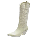 Women High Heels Wedges Long Riding Boots Winter Knee High Boots Designer Beige Heels Western Cowboy Boots