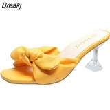 Women Shoes High Heeled Slippers Thick Bow Mules Elegant Butterfly Knot Cut Out Slides Ytmtloy Summer Zapatillas Mujer