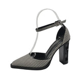 Women's Vintage Pump Round Toe Chunky Heel Strange Style Lattice High Heels Runway Party Leather Shoes Plus Size 2023 Spring
