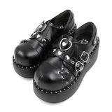 Size 43Trendy Lovely Black Bat Platform Wedges Lace Up Spring women's Pumps Round Toe Rivet Coslplay Lolita Punk High