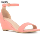 Women Sandals Sexy 8cm Pointed Toe Thin High Heels Wedge Platform Ankle Strap Sandal Party Solid Color Wedding