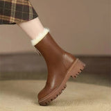 Women Fashion Zippers Ankle Boots Lady Winter Soft Leather Warm Booties 35-41 Square Low Heels