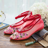 Breakj Shoes Tip Fashion Plate Buckle Beef Tendon Bottom Low Heel Women's Shoes Sandals Mesh Gauze Embroidered Cloth