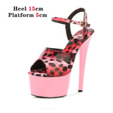 Leopard Sandals Pole Dance Shoes Stripper Sexy Combat Fetish High Heels Women Platform Shoes Party Club 15 17 CM