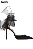 Asymmetric Grosgrain Mesh Bow Women Pumps Pointed Toe Wedding Dress Ladies Shoes Averly 100 High Heels Gladiator