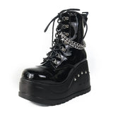 Punk Goth Platform Motorcycle boots Wedges Women's Boot Lace Up Trendy INS Hot Sale Chain 2022 Casual Luxury Women's