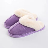Plus Size Couple Fur Slippers for Women Non Slip Thick Plush Home Slipper Female Flat Heel Keep Warm Cotton Shoes