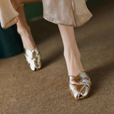 Breakj Tou Half Slippers Female Summer Women Wear Full Leather Square Head Sandals Low Heel Thick Soft Leather Muller