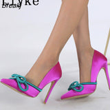 Elegant Party Wedding Banquet Shoes Sexy Green Silk Butterfly-knot High Heels Ladies Pointed Toe Stiletto Women