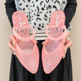Shoes with Medium Heels Footwear Pointed Toe Summer 2023 Clear Pvc Sandals for Women Crystal Plastic Transparent on
