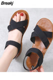 Summer Women's Sandals PU Hook Loop Woman Flat Shoes Open Toe Classic Ladies Sandals Casual Rome Soft Leather Beach