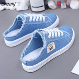 2023 Spring Summer Women Canvas Shoes flat sneakers women casual shoes low upper lace up white