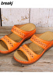 Women Wedge Sandals Premium Orthopedic Open Toe Slippers Vintage Anti-Slip Leather Casual Female Platform Retro Shoes