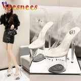 PVC Anti-skid Pole Dance Pumps Women's Thin Heel Sexy Transparent Crystal Shoes Waterproof Platform 17CM High Heels