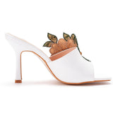 Queen Summer Lace Flower Square Toe Heels High Quality PU Slippers Gladiator Sandals Womens Slides