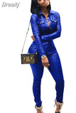 Spring 2023 PU Leather Two Piece Sets Women Lapel Button Long Sleeve Shirt Top And Pants Outfits Sexy Party