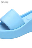 New Summer Square Toe Thick Bottom Women's Slippers Brand Satin Sandals Womens Sexy Waterproof Platform Dress Beach