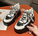 Black Dad Chunky Sneakers Casual Vulcanized Shoes Woman High Platform Sneakers Lace Up White Sneakers Women