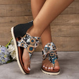 Breakj Size Sandals Women Popular Summer New Clip Toe Print Flat Sandals Women's Back Zipper Women