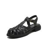 Women Summer Sandals Low Heel Chunky Heel Fisherman Sandals Cross Tied Ladies Casual Round Toe Shoes Buckle Strap Footwear