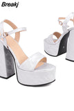 High Heeled Women's Sandals New Fashion 2023 Summer Ankle Buckle Flock Sandals European Style Sexy Party Banquet