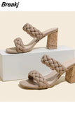 Heeled Women's Sandals 2023 New Fashion Brand Woven All-match Niche Slipper Sandals European Style Casual Comfort