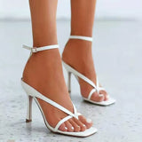 Women Summer Pumps Sandals High Heels 9CM Shoes Flip Flops Ankle Strap Sexy Square Toe Sliod Buckle Party Sandals Zapatos