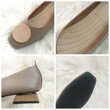 QUEEN Women Flats Shoes Low Wooden Heel Ballet Square Toe Shallow Buckle Brand Shoes Slip On Loafer Big Size 35- 41
