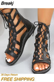Women Summer New 2023 OpenToe Flat Shoes Round Toe Square Heels Sandals Rivet Cross Strap Back Zipper Woman