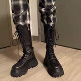 2023 New Fashion Chunky Platform Boots Women Autumn Winter PU Leather Knee High Boots Woman Punk Thick Bottom Long