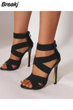 New Summer Women's High Heels Stiletto Women's Sandals Fashion All-match Zipper Sexy Open Toe Buckle Sandals Women