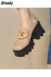 Spring New High-heeled Water Table Metal Decoration Solid Color Single Shoes Women Pumps Tacones Mujer Elegantes
