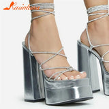 Chunky High Heels Women Sandals 2023 Hot Fashion European Style Sexy Rhinestone Sandals Strappy Women Shoes Party