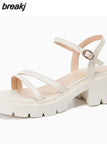 Size 34-39 Women Sandals Rome Real Leather High Heels Summer Shoes For Women 2023 Trend Ankle Strap Platform