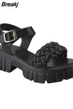 Trend Women Candy Color Sandals Summer Platform Chunky Heels Open Toe Solid Weave Buckle Strap Ladies Punk Shoes