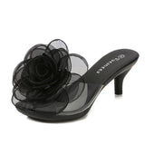Three-Dimensional Flowers Slippers Summer Transparent Sandals Beach Shoes Thin High Heels Walk Show Crystal Party Women