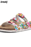 New Summer Women Buckle Cork Slipper 2023 Casual Mixed Color Outside Non-slip Beach Slides