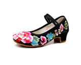 Breakj Heel Single Shoes Spring And Summer New Thick Heel Women's Shoes Cheongsam Embroidered Shoes Mary Jane Retro National Style High Heel National Style