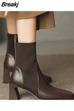 Autumn Winter Women Boots Knit Elastic Socks Boots Square Toe Chunky Heel Boots Fashion Ankle Chelsea