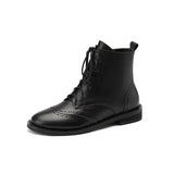 Women Shoes Genuine Leather Ankle Boots Thick Low Heel Short Boots Round Toe Zipper Lady Footwear Autumn 33-40 Wine