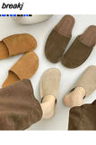 Artifical Suede Leather Mule Slides Women Retro Concise Half Slippers Ladies Comfortable Outdoor Indoor Birken Shoes