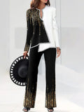 Spring Women Fashion Splicing Two Piece Sets Elegant Pullover Tops + Wide Leg Trousers Suits Popular Leopard Print Lady