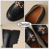 Size 34-41 Women Loafers Classic Chain High Heels Shoes For Women Retro Pumps Genuine Leather 2023 Trend Preppy