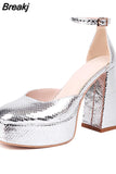 Pumps Chunky Heel Ankle Strap Shoes 2023 Spring Summer Wedding Shoes Fashion Sexy Mary Janes Pumps Big Size