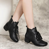 Retro Autumn Winter Shoes Women Boots Genuine PU Leather Zip Round Toe Handmade Concise Leisure Sewing Ankle Platform