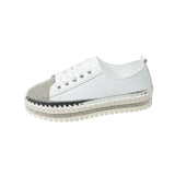 Breakj Spring And Autumn New Water Drill Thick Plate Shoes In Front Of The Lace With Lazy Shoes Large-Size Single Shoes Casual Lefu