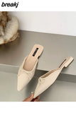 Candy Color Mule Shoes Women Slippers Flat Close Toe Slides Casual Flip Flops Sweet Bow Knot Sandal 2023 Summer