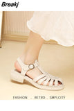 Women Summer Sandals Low Heel Chunky Heel Fisherman Sandals Cross Tied Ladies Casual Round Toe Shoes Buckle Strap Footwear